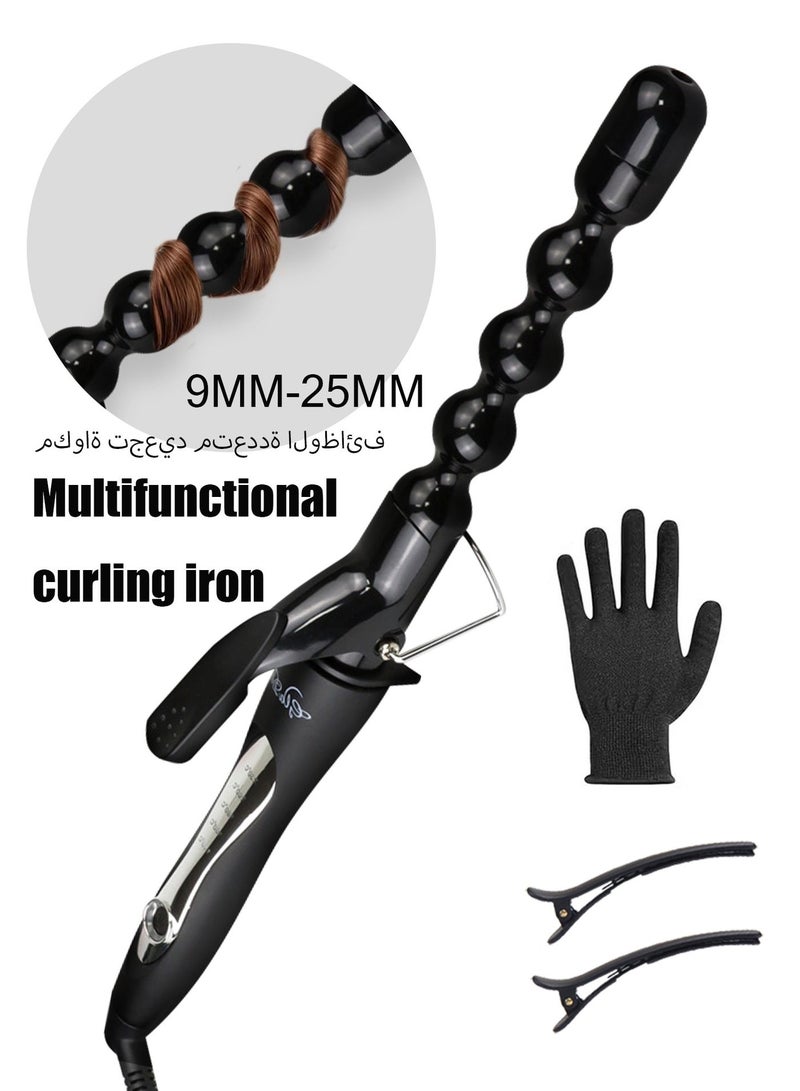 مكواة تجعيد شعر احترافية بتصميم فقاعات حلزونية، مكواة شعر سيراميك أيونية بطبقة طلاء سيراميكي، تسخين سريع، تصفيف يدوم طويلاً، إيقاف تلقائي للأمان - Image 1